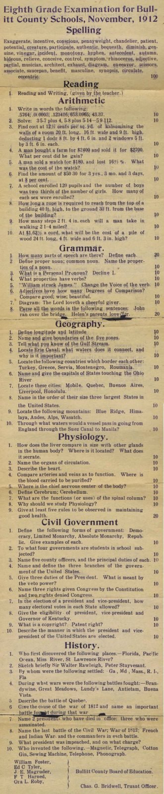 1912 Final Exam