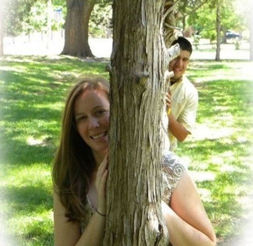Funny Engagement Photos Peek A Boo