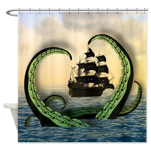 cool shower curtains octopus vs pirate ship