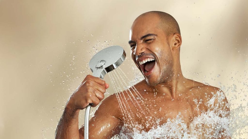 man in shower