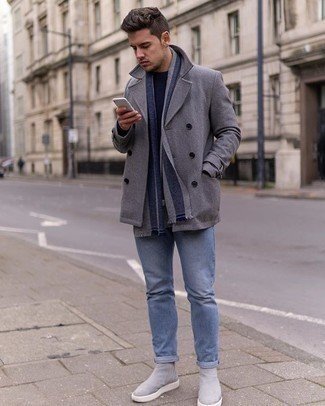 peacoat with slim fit jeans